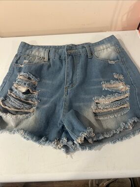 Distressed Light Blue Denim Women's Shorts